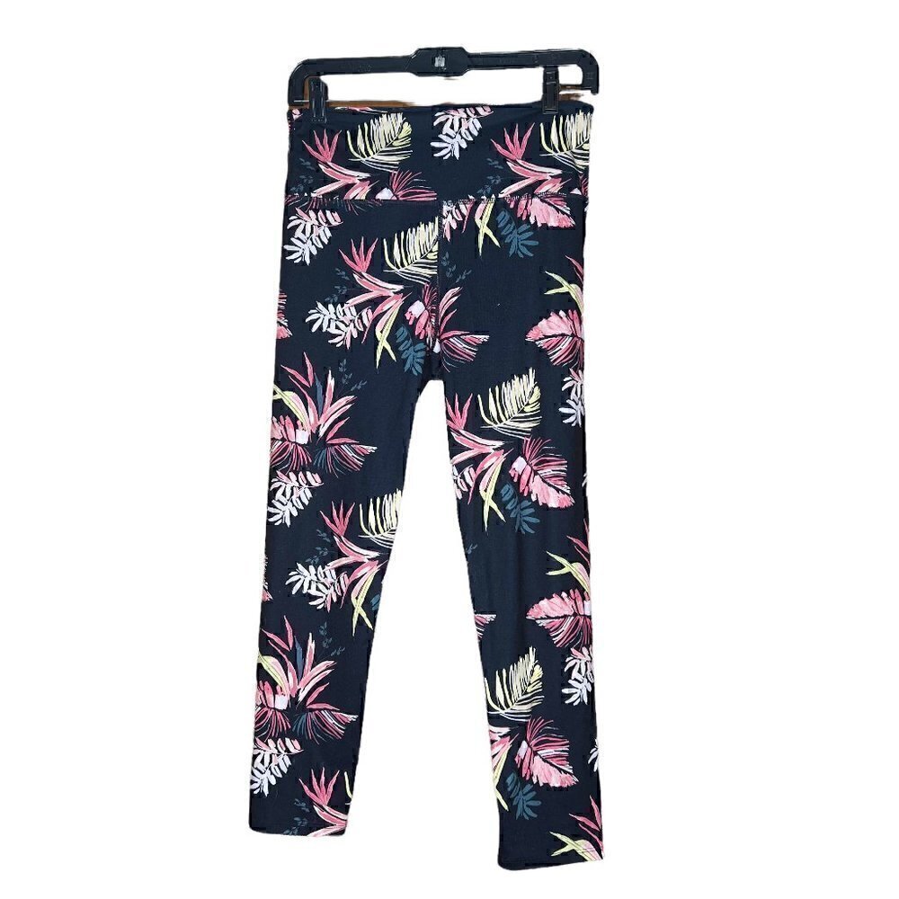 Joy Lab Navy Blue Tropical Leaf Multicolor Leggings